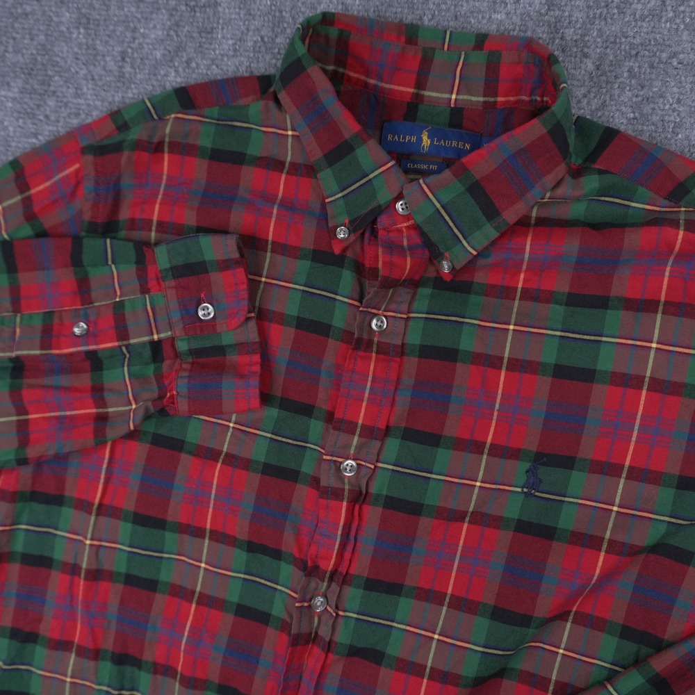 Ralph Lauren Button Down Shirt Mens XL Red Green Plaid Classic Fit Long Sleeve